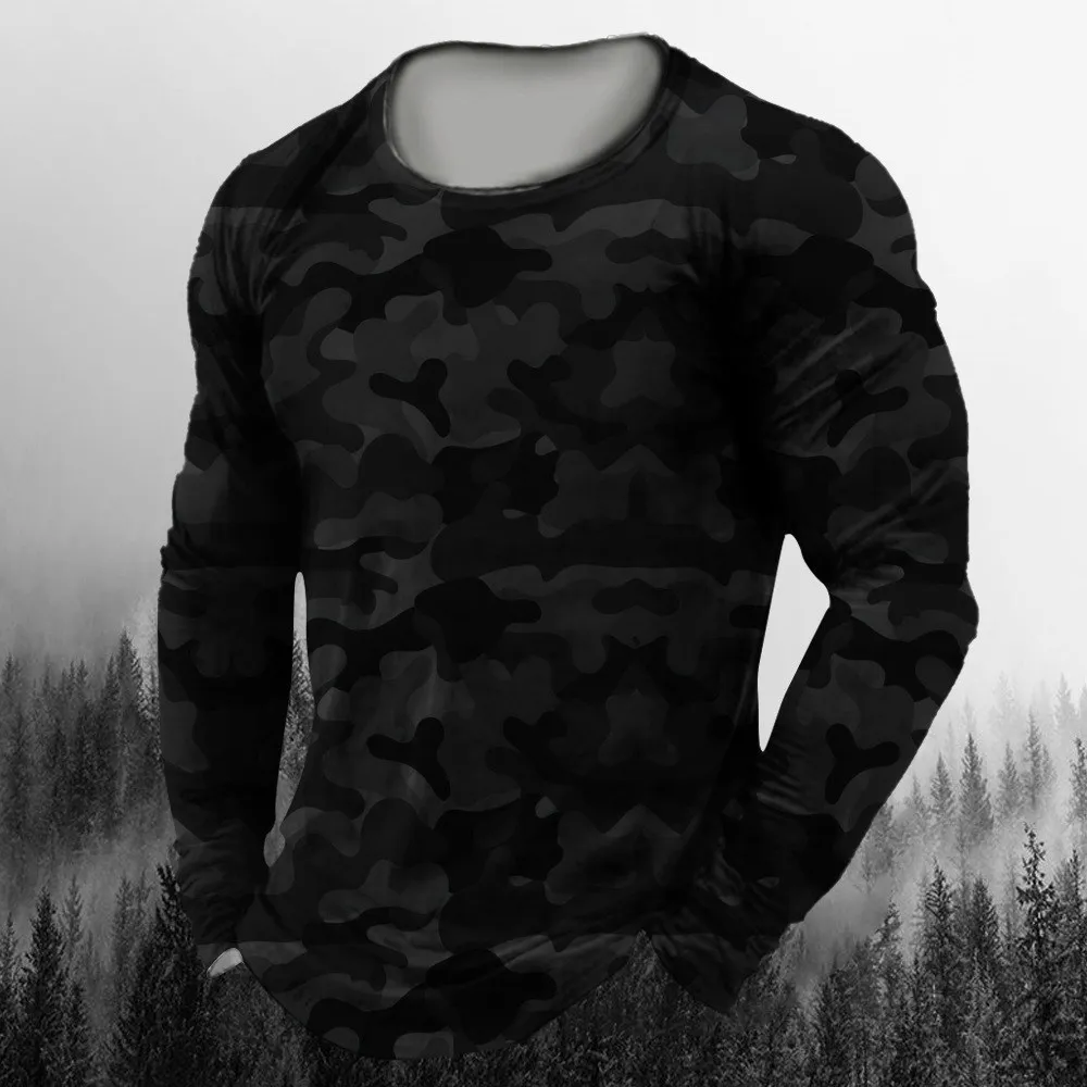 Vintage Outdoor Fashion - 3D Printed Camouflage Long Sleeve T