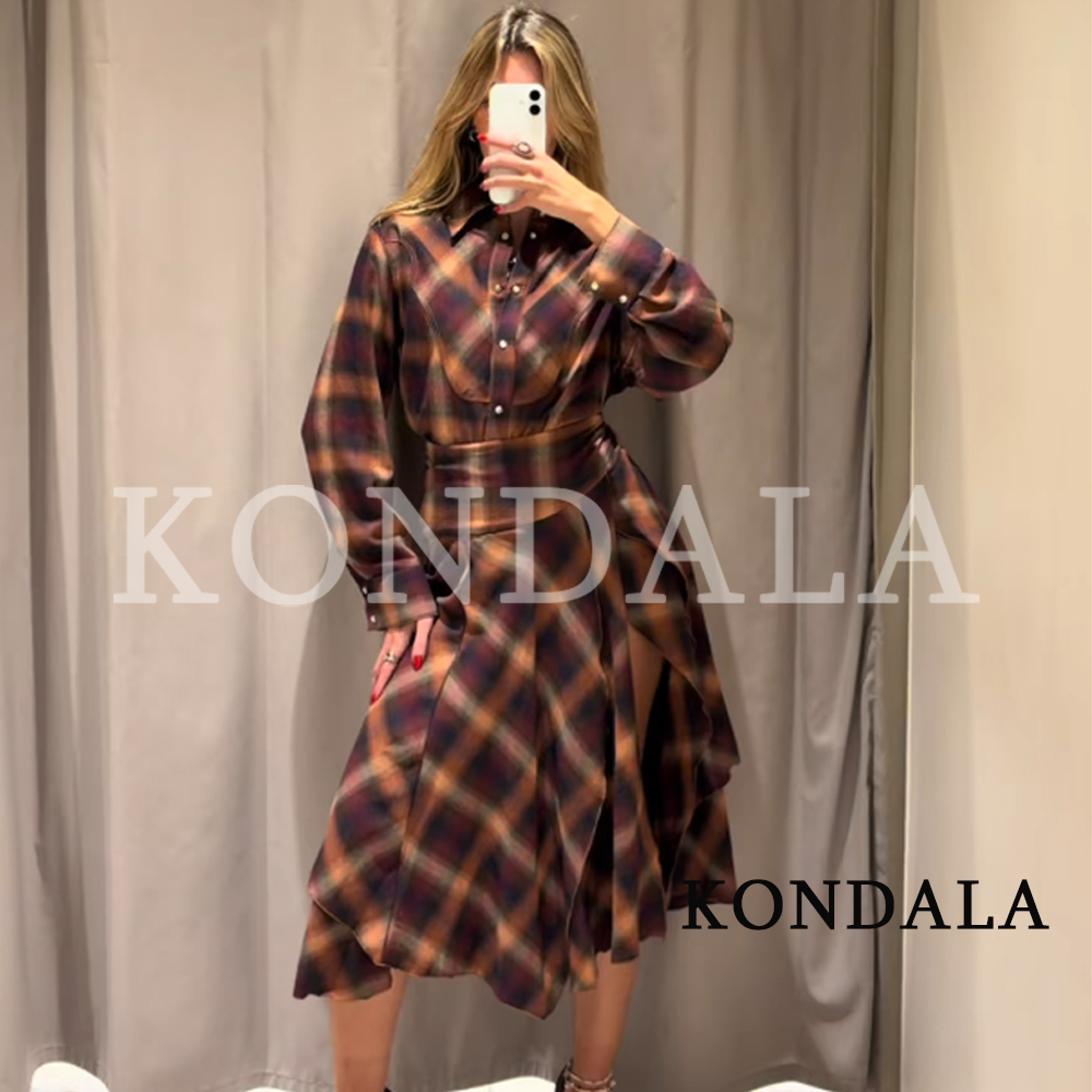 Vintage Fashion Jersey - KONDALA Women Fall Casual Plaid Skirt