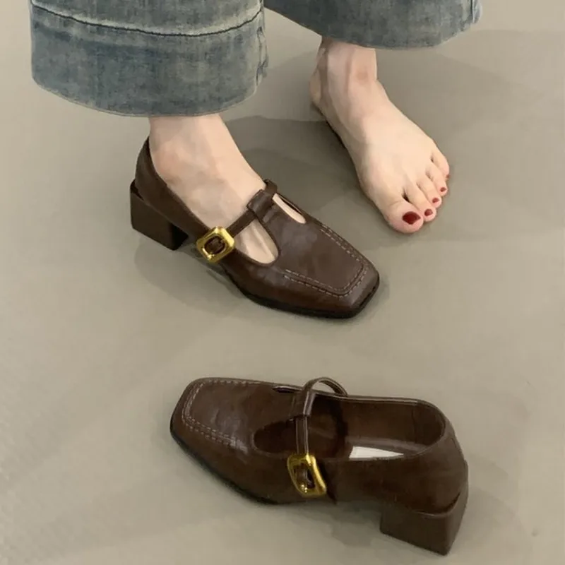 Women Square Toe T-Strap Mary  - Vintage Fashion Dresses ulasan dan harga