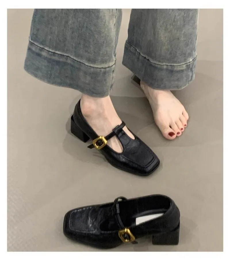 Women Square Toe T-Strap Mary  - Vintage Fashion Dresses ulasan dan harga