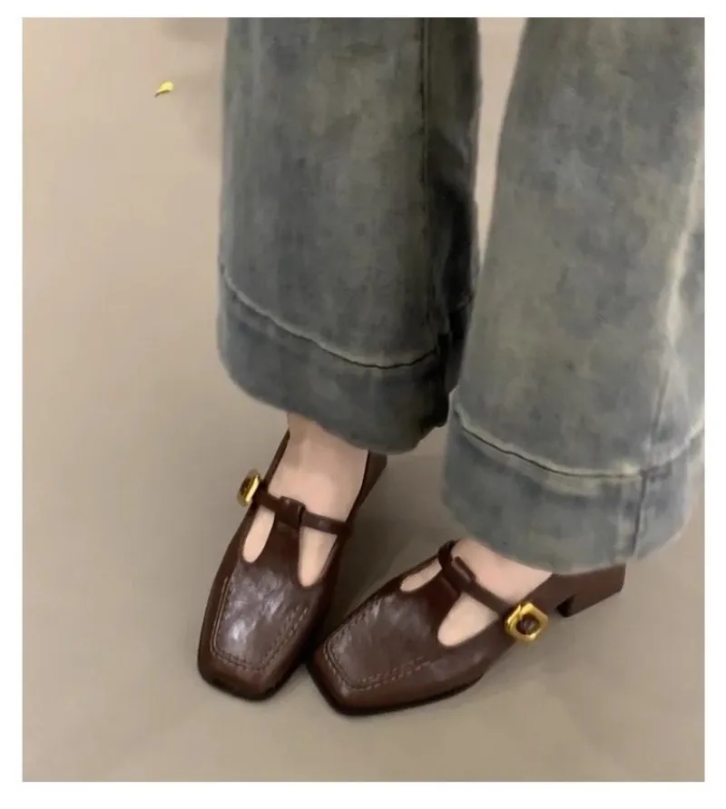 Women Square Toe T-Strap Mary  - Vintage Fashion Dresses ulasan dan harga