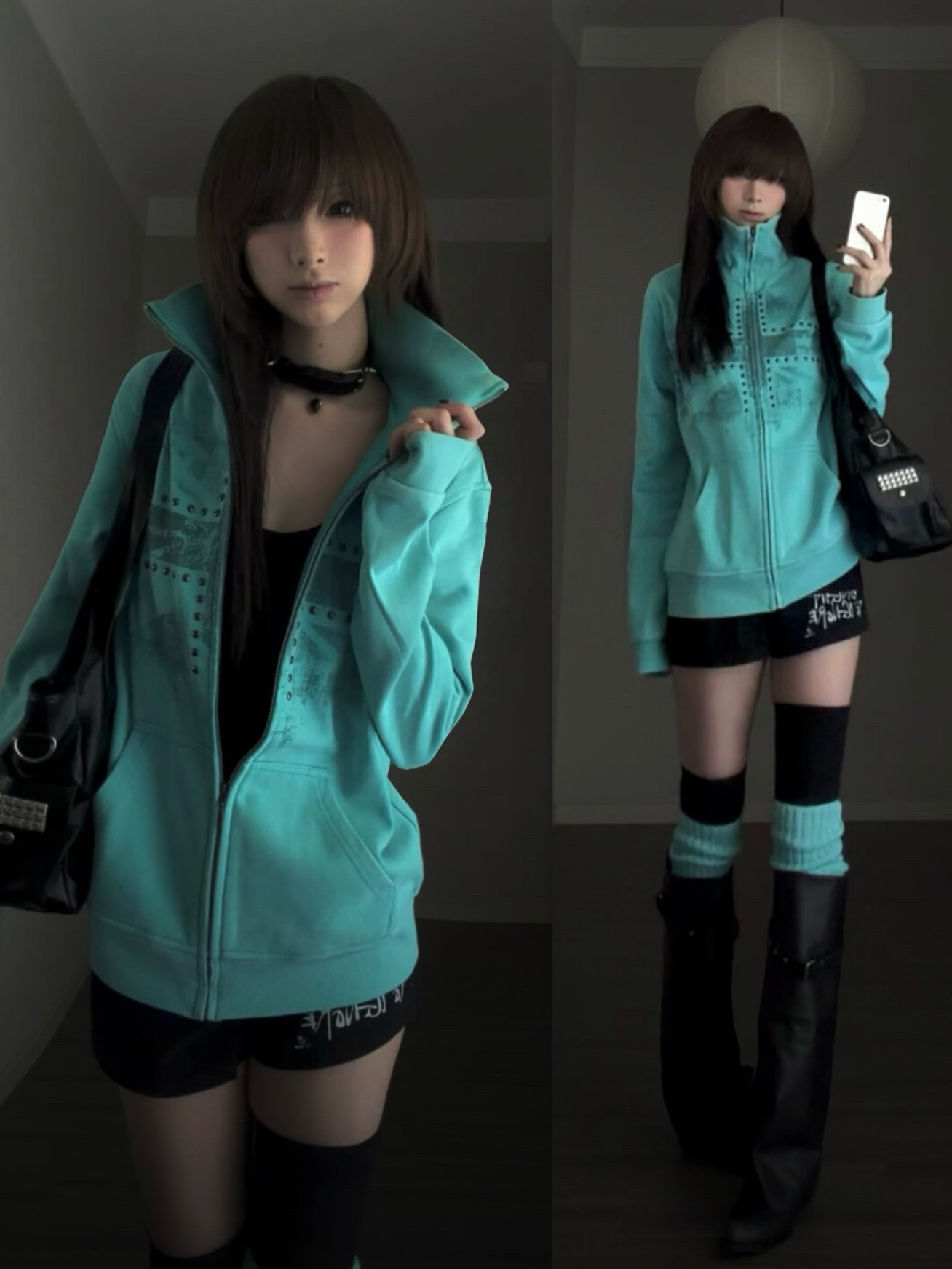 Mint Green Printed Rhinestone  - Vintage Windbreaker Nylon ulasan dan harga